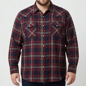 Woodland Creek Men's Red Plaid Tartan Pearl Snaps 100% COTTON Shirt Size XXL